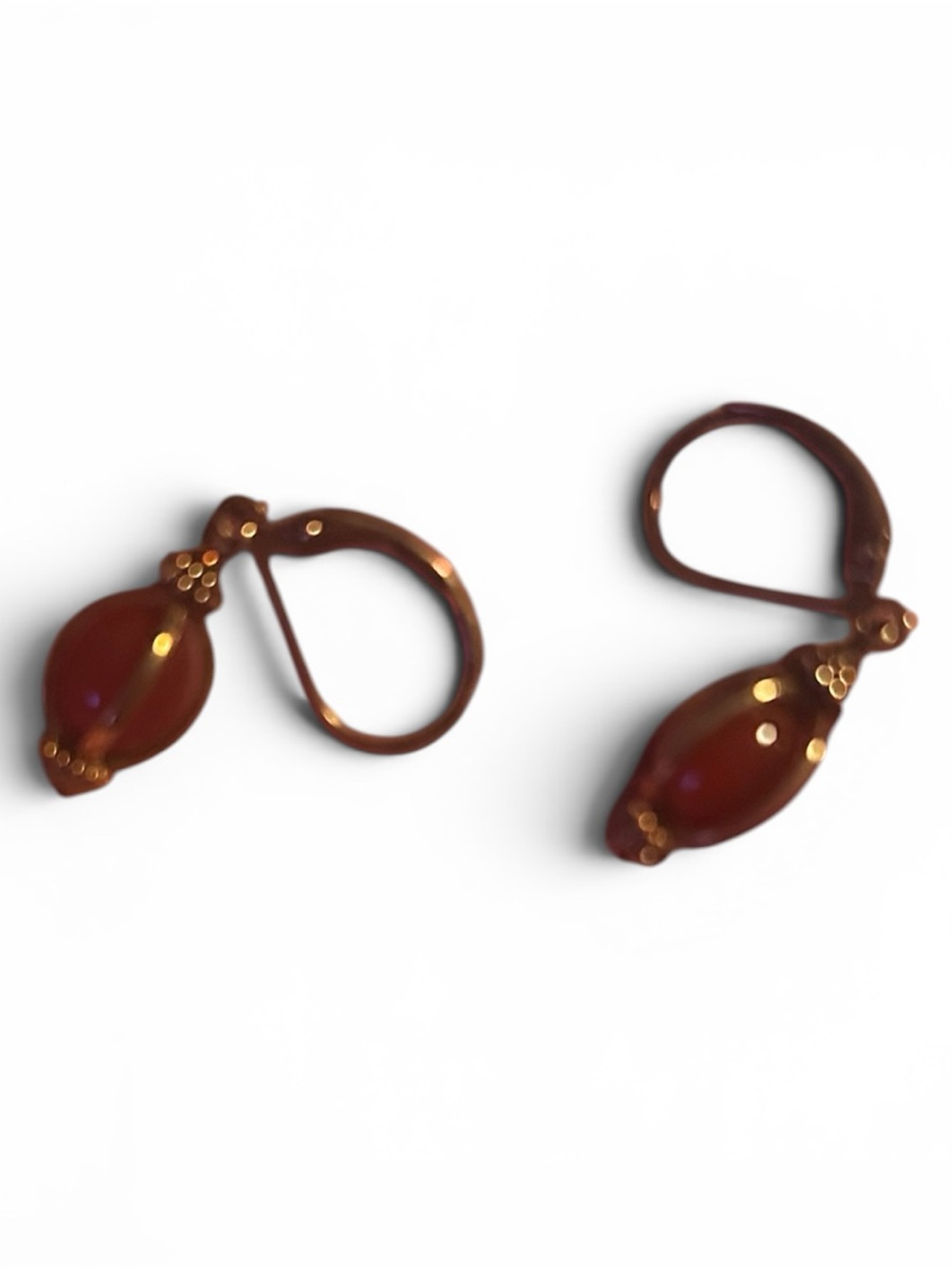 Red Brown Glass Drop Leverback Earrings